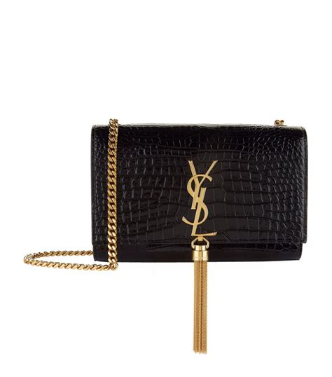 Saint Laurent: Black Croc Medium Kate Bag 